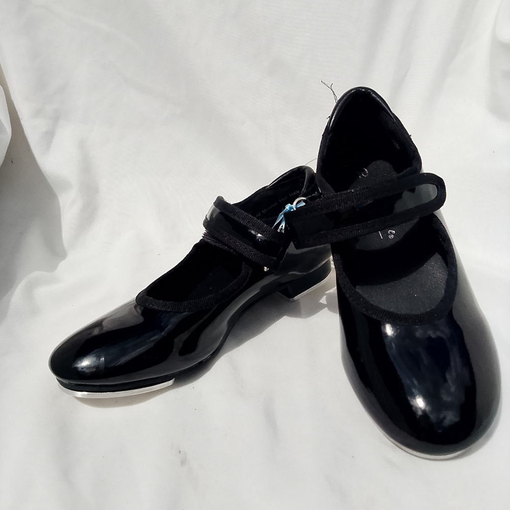 Freestyle Girls Patten Leather Black Mary Jane Tap Shoes 4 Dance Lessons Size 10